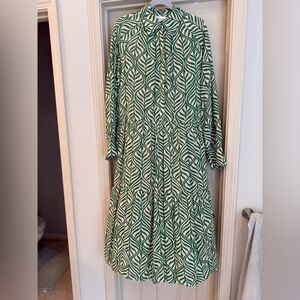 H&M Long Sleeve Dress with Green Leaf Pattern
